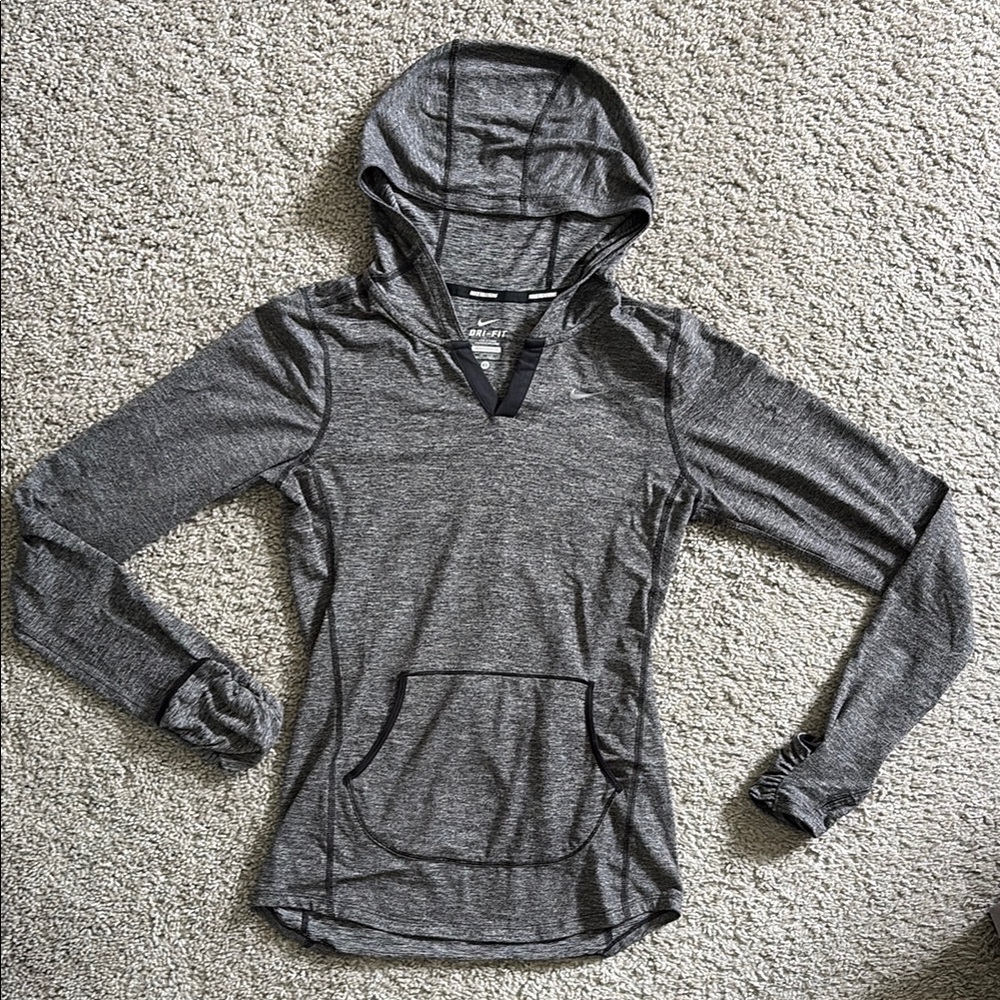 Nike Gray Fitted Long Sleeve Hoodie